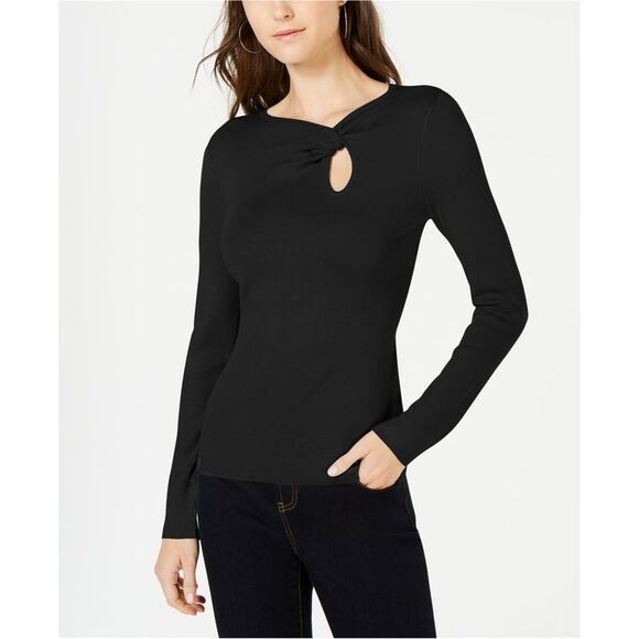 I-N-C Womens Neckline Twist Pullover Sweater, Black, DM - Picture 1 of 1